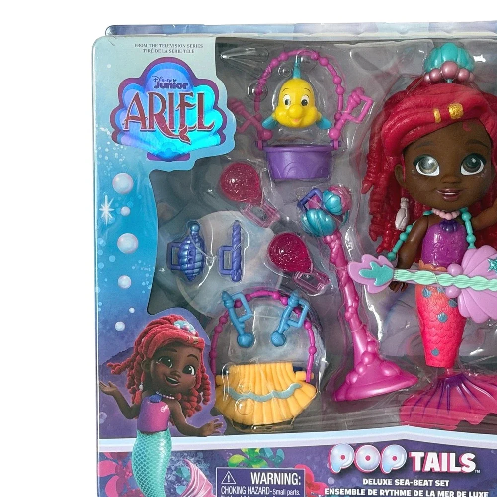 Disney Junior Ariel Pop Tails Deluxe Sea-Beat Set 26pc Mermaid Doll Flounder NEW